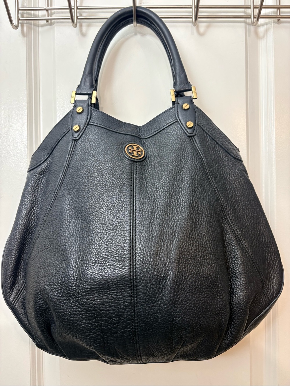 Tory Burch Black Pebbled Leather Slouchy Hobo Shoulder Bag